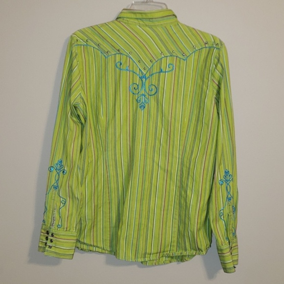 Wrangler Green striped embroidery western top - Picture 5 of 8